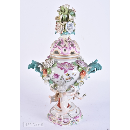 103 - AN 18TH/19TH CENTURY GERMAN MEISSEN STYLE POT POURRI AND COVER together with a smaller Schnee Ballen... 