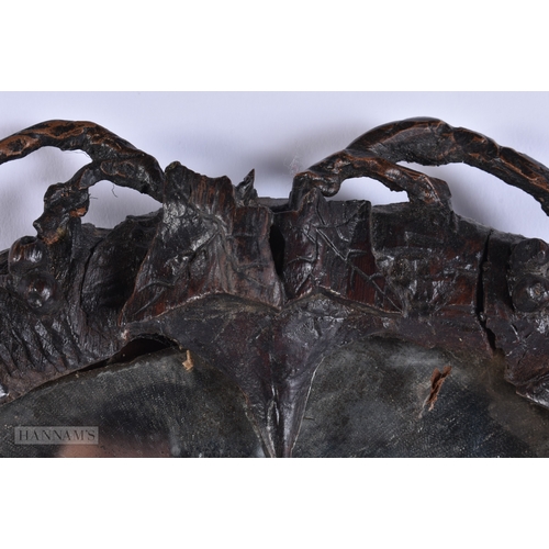 105 - A 19TH CENTURY BAVARIAN BLACK FOREST CARVED WOOD MIRROR of naturalistic form. 52 cm x 34 cm.
