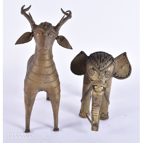 118 - TWO 19TH CENTURY INDIAN BRONZE ANIMALS. 16 cm wide. (2)