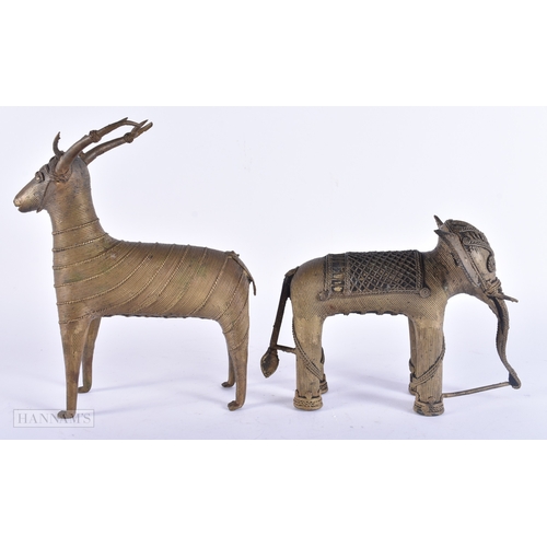 118 - TWO 19TH CENTURY INDIAN BRONZE ANIMALS. 16 cm wide. (2)