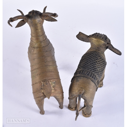 118 - TWO 19TH CENTURY INDIAN BRONZE ANIMALS. 16 cm wide. (2)