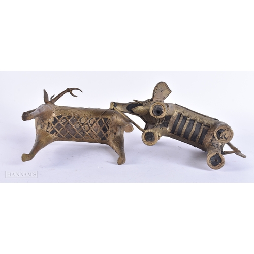 118 - TWO 19TH CENTURY INDIAN BRONZE ANIMALS. 16 cm wide. (2)