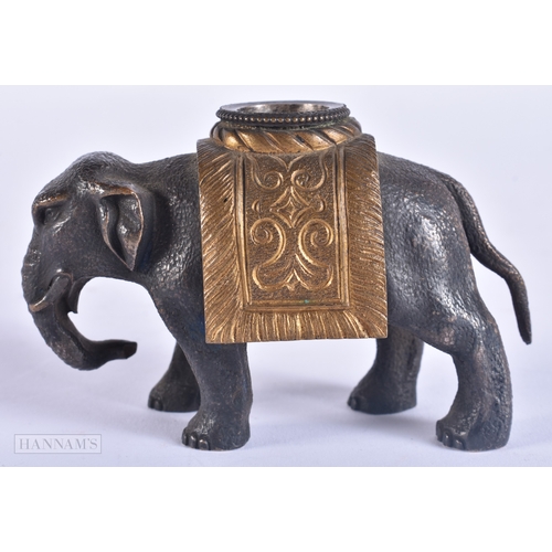 123 - A REGENCY BRONZE ELEPHANT INKWELL. 10.5 cm wide.