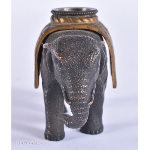 123 - A REGENCY BRONZE ELEPHANT INKWELL. 10.5 cm wide.