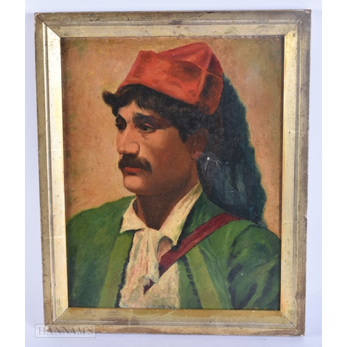 126 - Continental School (19th Century) Oil on board, Male wearing a green jacket. 33 cm x 26 cm.