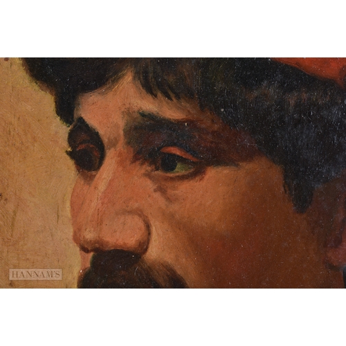 126 - Continental School (19th Century) Oil on board, Male wearing a green jacket. 33 cm x 26 cm.