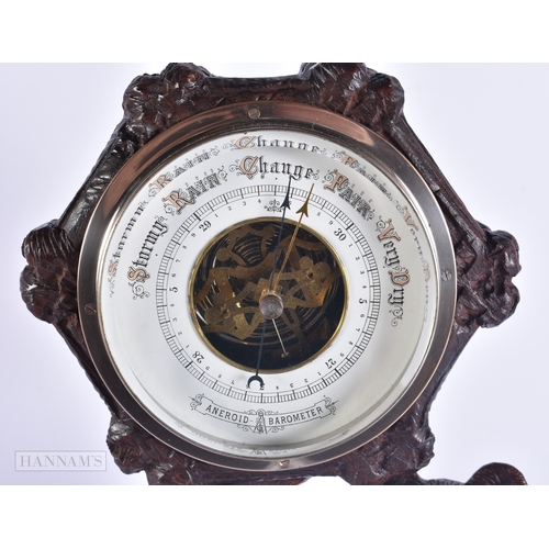 132 - A RARE 19TH CENTURY BAVARIAN BLACK FOREST CARVED WOOD BAROMETER formed as a standing bear. 42 cm x 1... 