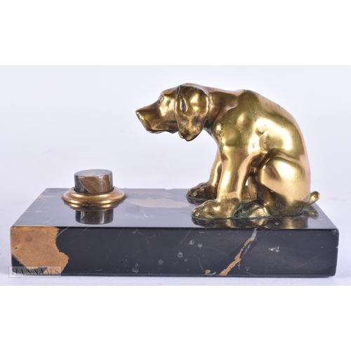 139 - A CHARMING FRENCH ART DECO BRONZE AND MARBLE DESK BELL. 13.5 cm wide.