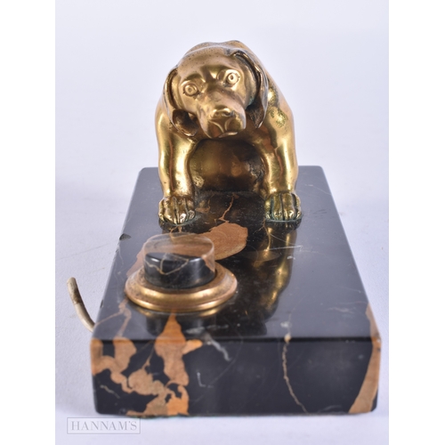 139 - A CHARMING FRENCH ART DECO BRONZE AND MARBLE DESK BELL. 13.5 cm wide.