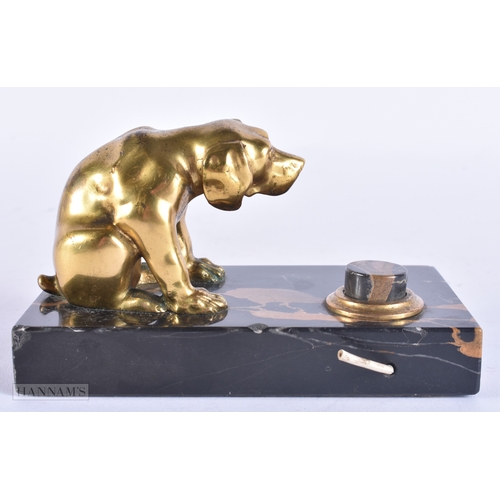 139 - A CHARMING FRENCH ART DECO BRONZE AND MARBLE DESK BELL. 13.5 cm wide.
