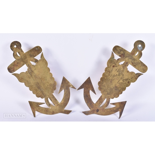 141 - AN UNUSUAL PAIR OF ANTIQUE COPPER AND BRASS MARITIME SPILL HOLDERS. 20 cm x 12 cm.