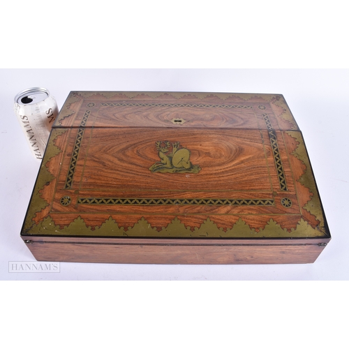 145 - A FINE 19TH CENTURY ANGLO INDIAN CHINESE CARVED WOOD WRITING BOX possibly huanghuali, inset with a b... 