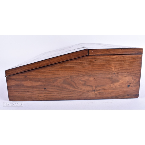 145 - A FINE 19TH CENTURY ANGLO INDIAN CHINESE CARVED WOOD WRITING BOX possibly huanghuali, inset with a b... 
