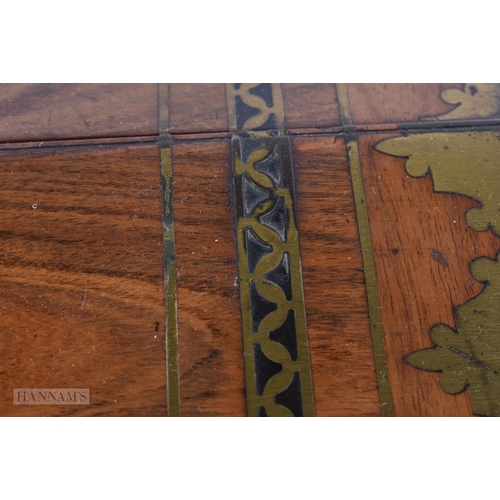 145 - A FINE 19TH CENTURY ANGLO INDIAN CHINESE CARVED WOOD WRITING BOX possibly huanghuali, inset with a b... 