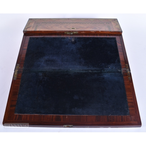 145 - A FINE 19TH CENTURY ANGLO INDIAN CHINESE CARVED WOOD WRITING BOX possibly huanghuali, inset with a b... 