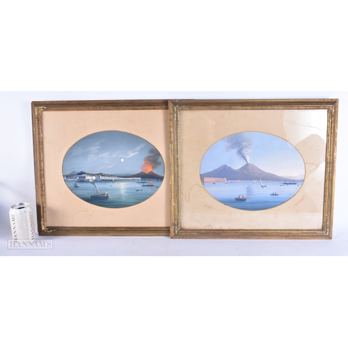 147 - Italian School (C1900) Pair, Gouache, Erupting Vesuvius. 48 cm x 42 cm.