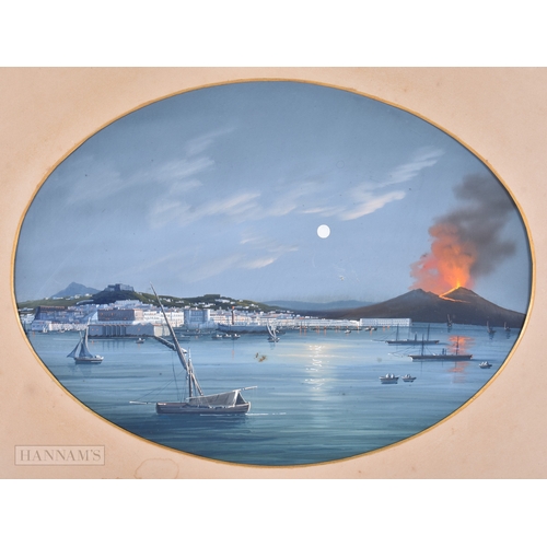 147 - Italian School (C1900) Pair, Gouache, Erupting Vesuvius. 48 cm x 42 cm.