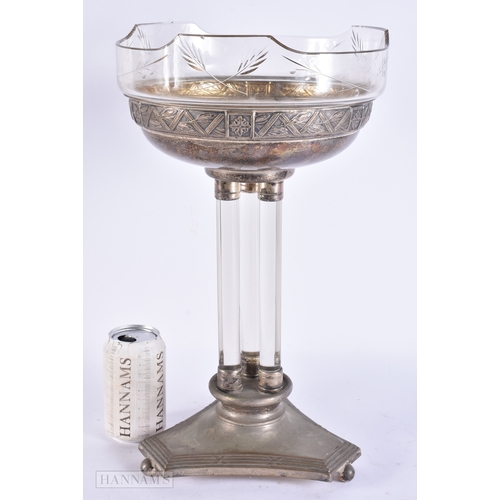 157 - AN EARLY 20TH CENTURY SECESSIONIST STYLE SILVER PLATED GLASS COMPORT Attributed to WMF. 42 cm x 18 c... 