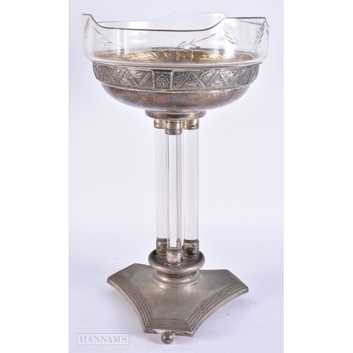 157 - AN EARLY 20TH CENTURY SECESSIONIST STYLE SILVER PLATED GLASS COMPORT Attributed to WMF. 42 cm x 18 c... 