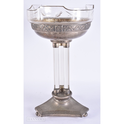 157 - AN EARLY 20TH CENTURY SECESSIONIST STYLE SILVER PLATED GLASS COMPORT Attributed to WMF. 42 cm x 18 c... 