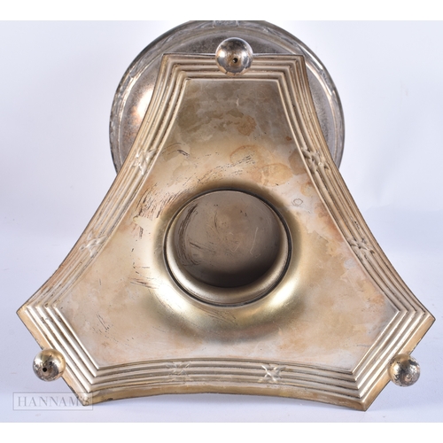 157 - AN EARLY 20TH CENTURY SECESSIONIST STYLE SILVER PLATED GLASS COMPORT Attributed to WMF. 42 cm x 18 c... 