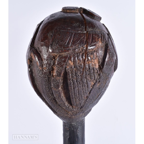 153 - A RARE ANTIQUE IRISH IRELAND FOR EVER CARVED WOOD CLUB. 46 cm long.