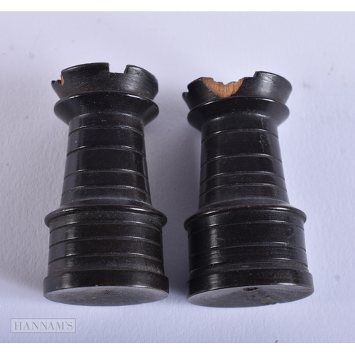 14 - Two antique Hand Made Chess Sets Wood Turned & Carved Pieces w/ Wooden Box. Largest 9.75 cm high. (q... 
