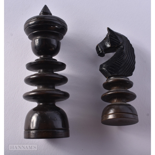 14 - Two antique Hand Made Chess Sets Wood Turned & Carved Pieces w/ Wooden Box. Largest 9.75 cm high. (q... 