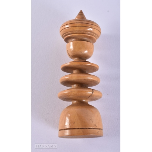 14 - Two antique Hand Made Chess Sets Wood Turned & Carved Pieces w/ Wooden Box. Largest 9.75 cm high. (q... 