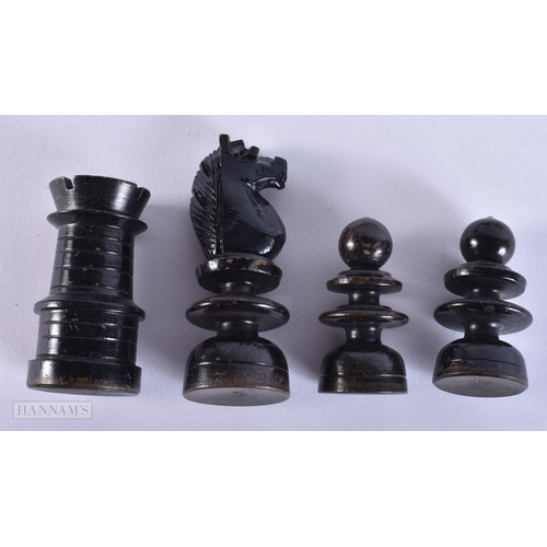 14 - Two antique Hand Made Chess Sets Wood Turned & Carved Pieces w/ Wooden Box. Largest 9.75 cm high. (q... 