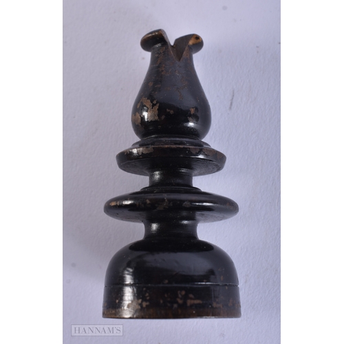 14 - Two antique Hand Made Chess Sets Wood Turned & Carved Pieces w/ Wooden Box. Largest 9.75 cm high. (q... 