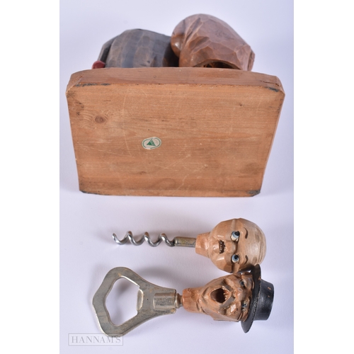 1 - A VINTAGE BOXED CORKSCREW together with a Bavarian Anri nodding figure & other collectables. (qty)