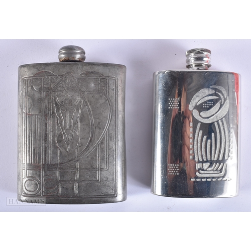22 - CHARLES RENNIE MACKINTOSH HIP FLASKS together with a Wedgwood majolica vase etc. (qty)