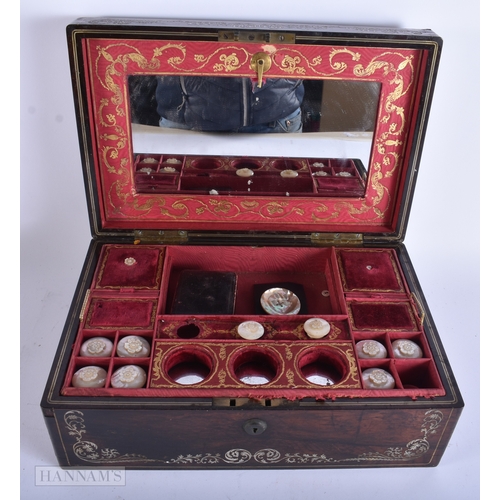 23 - A VICTORIAN MOTHER OF PEARL MOTHER OF PEARL CASED SEWING BOX. 34 cm x 26 cm x 14 cm.