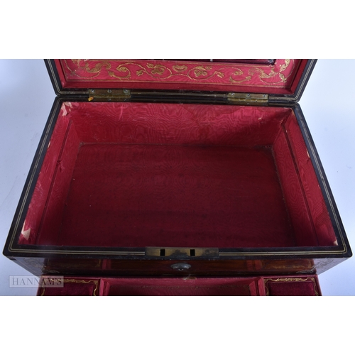 23 - A VICTORIAN MOTHER OF PEARL MOTHER OF PEARL CASED SEWING BOX. 34 cm x 26 cm x 14 cm.