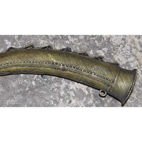 355F - A VERY LARGE PAIR OF INDIAN BRONZE HORNS. 120 cm long.