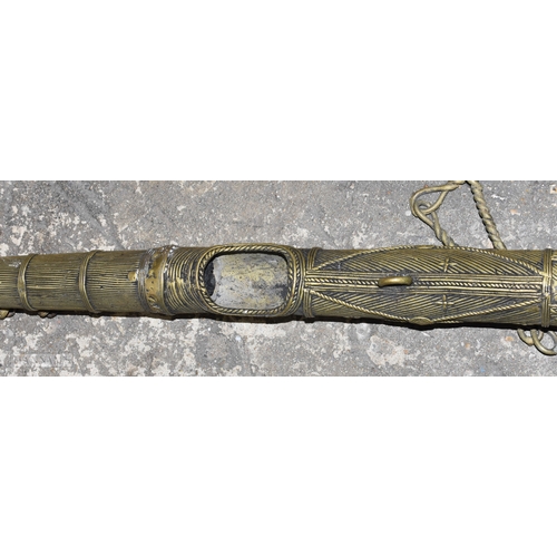 355F - A VERY LARGE PAIR OF INDIAN BRONZE HORNS. 120 cm long.