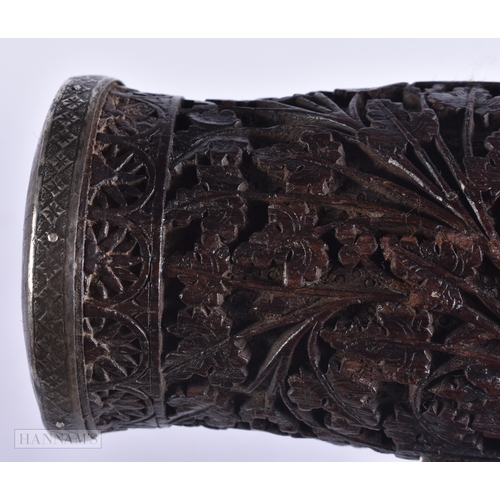 361 - A RARE 19TH CENTURY ANGLO INDIAN BOMBAY SCHOOL CARVED WOOD CROQUET MALLET decorated with foliage and... 