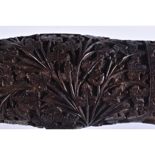 361 - A RARE 19TH CENTURY ANGLO INDIAN BOMBAY SCHOOL CARVED WOOD CROQUET MALLET decorated with foliage and... 