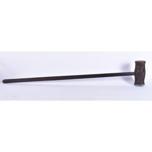 361 - A RARE 19TH CENTURY ANGLO INDIAN BOMBAY SCHOOL CARVED WOOD CROQUET MALLET decorated with foliage and... 