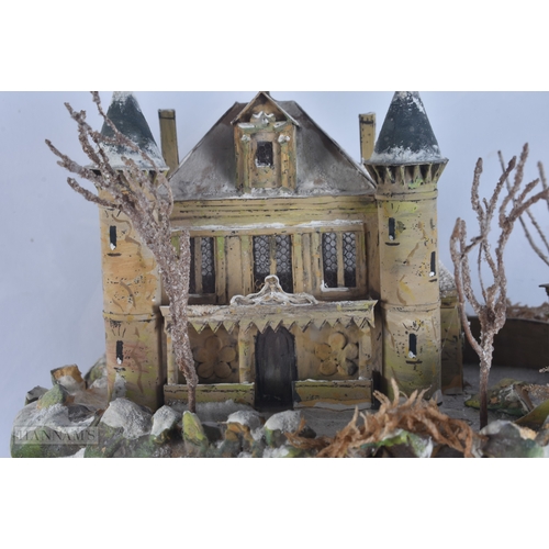 362 - A RARE VICTORIAN GLASS CASED MOUNTAIN RANGE DIORAMA depicting figures in various pursuits. 62 cm x 5... 
