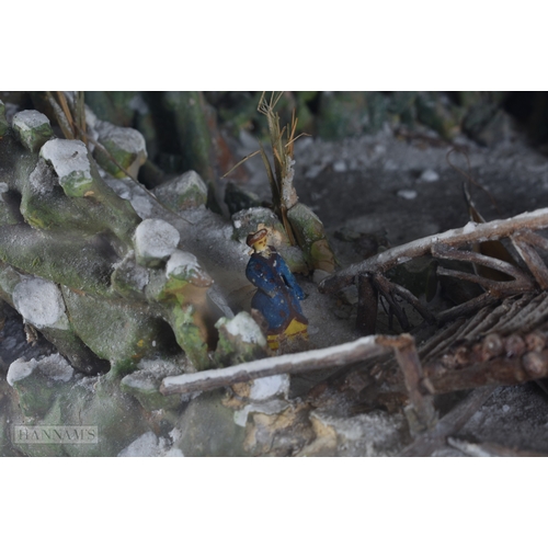 362 - A RARE VICTORIAN GLASS CASED MOUNTAIN RANGE DIORAMA depicting figures in various pursuits. 62 cm x 5... 