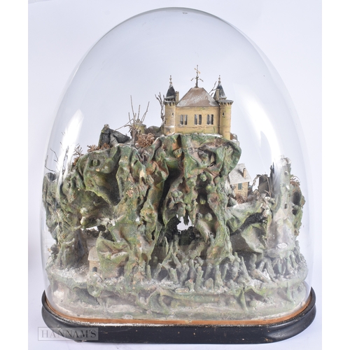 362 - A RARE VICTORIAN GLASS CASED MOUNTAIN RANGE DIORAMA depicting figures in various pursuits. 62 cm x 5... 