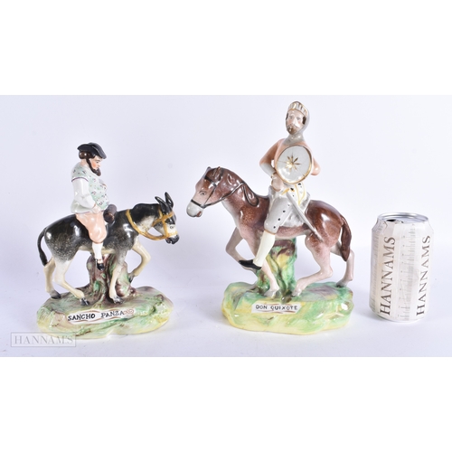 364 - AN UNUSUAL PAIR OF 19TH CENTURY STAFFORDSHIRE FIGURES modelled as Sancho Panza & Don Quixote. Larges... 