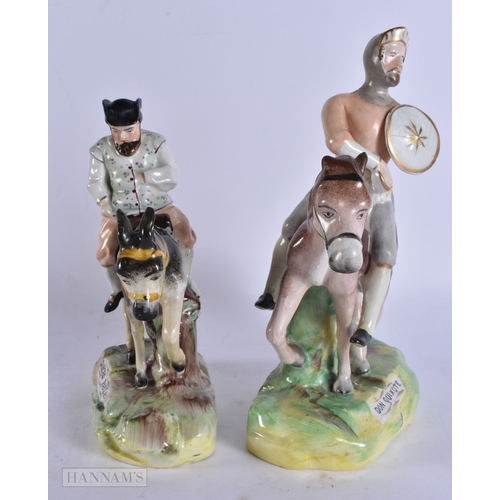 364 - AN UNUSUAL PAIR OF 19TH CENTURY STAFFORDSHIRE FIGURES modelled as Sancho Panza & Don Quixote. Larges... 