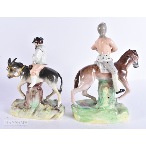 364 - AN UNUSUAL PAIR OF 19TH CENTURY STAFFORDSHIRE FIGURES modelled as Sancho Panza & Don Quixote. Larges... 