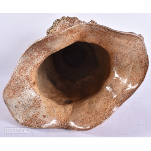 365 - A RARE LARGE EARLY 19TH CENTURY ENGLISH STONEWARE TWIN HANDLED VASE decorated in relief with putti o... 