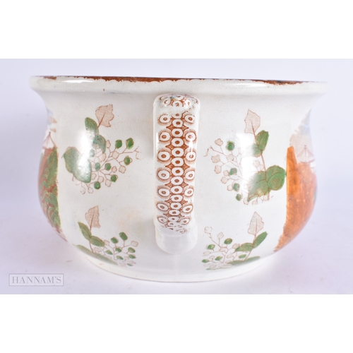 366 - A RARE VICTORIAN TWIN HANDLED CLIFTON SUSPENSION BRIDGE POTTERY BOWL internally printed with a humor... 
