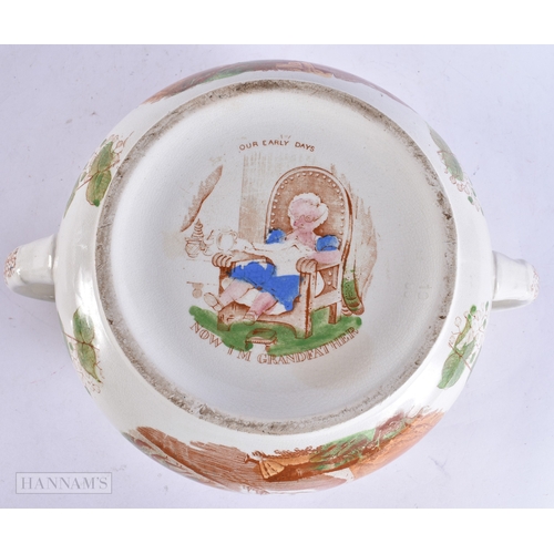 366 - A RARE VICTORIAN TWIN HANDLED CLIFTON SUSPENSION BRIDGE POTTERY BOWL internally printed with a humor... 