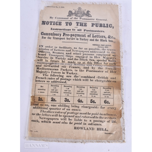 367 - POSTAL INTEREST, TURKEY AND THE BLACK SEA, NOTICE TO THE PUBLIC, ROWLAND HILL, NO 3 1855. 44 cm x 25... 